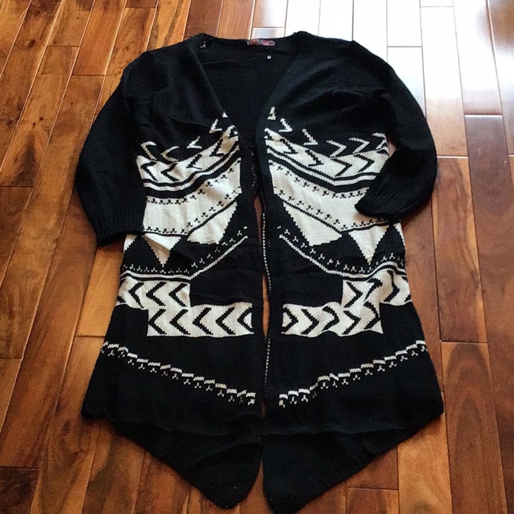Ramie Wool Blend Aztec Knit Long Cardigan